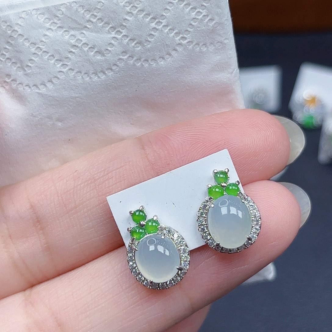 翡翠耳饰银S925镶嵌耳饰