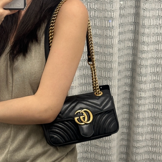 99新 GUCCI/古驰 闲置全套马蒙22黑金单肩包/15831868