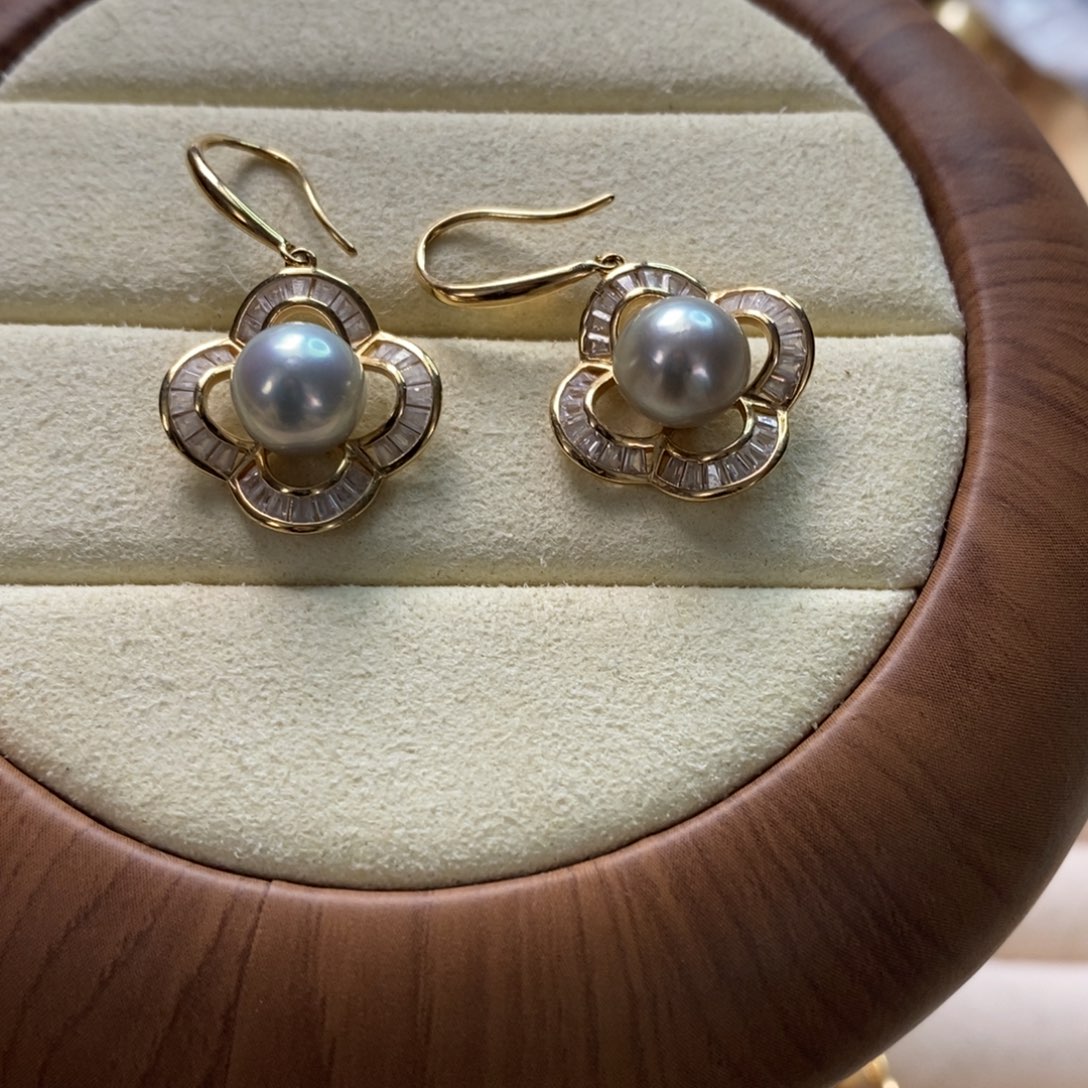 海水珍珠耳饰银S925镶嵌