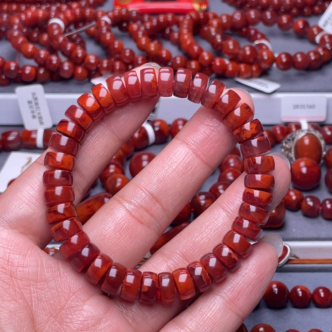 南红玛瑙未镶嵌配珠10mm瓦西火焰纹药片手串