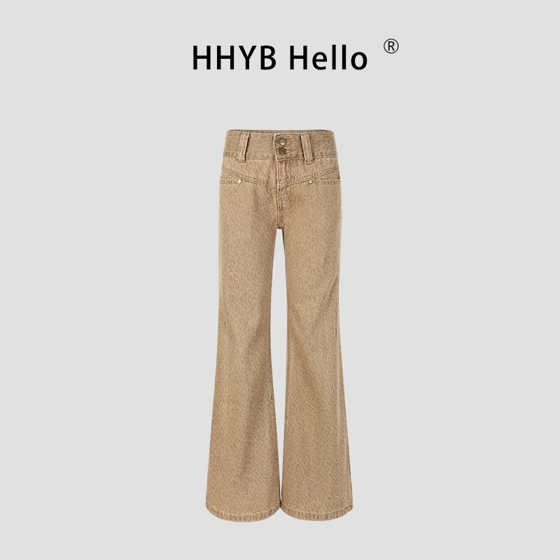 HHYB Hello2025低腰款豹纹印花显瘦直筒微喇牛仔裤长裤女Q254200
