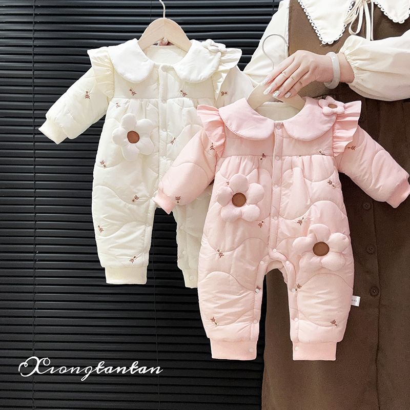 婴儿衣服秋冬女宝宝连体衣公主夹棉加绒婴幼儿哈衣棉服冬季外出服