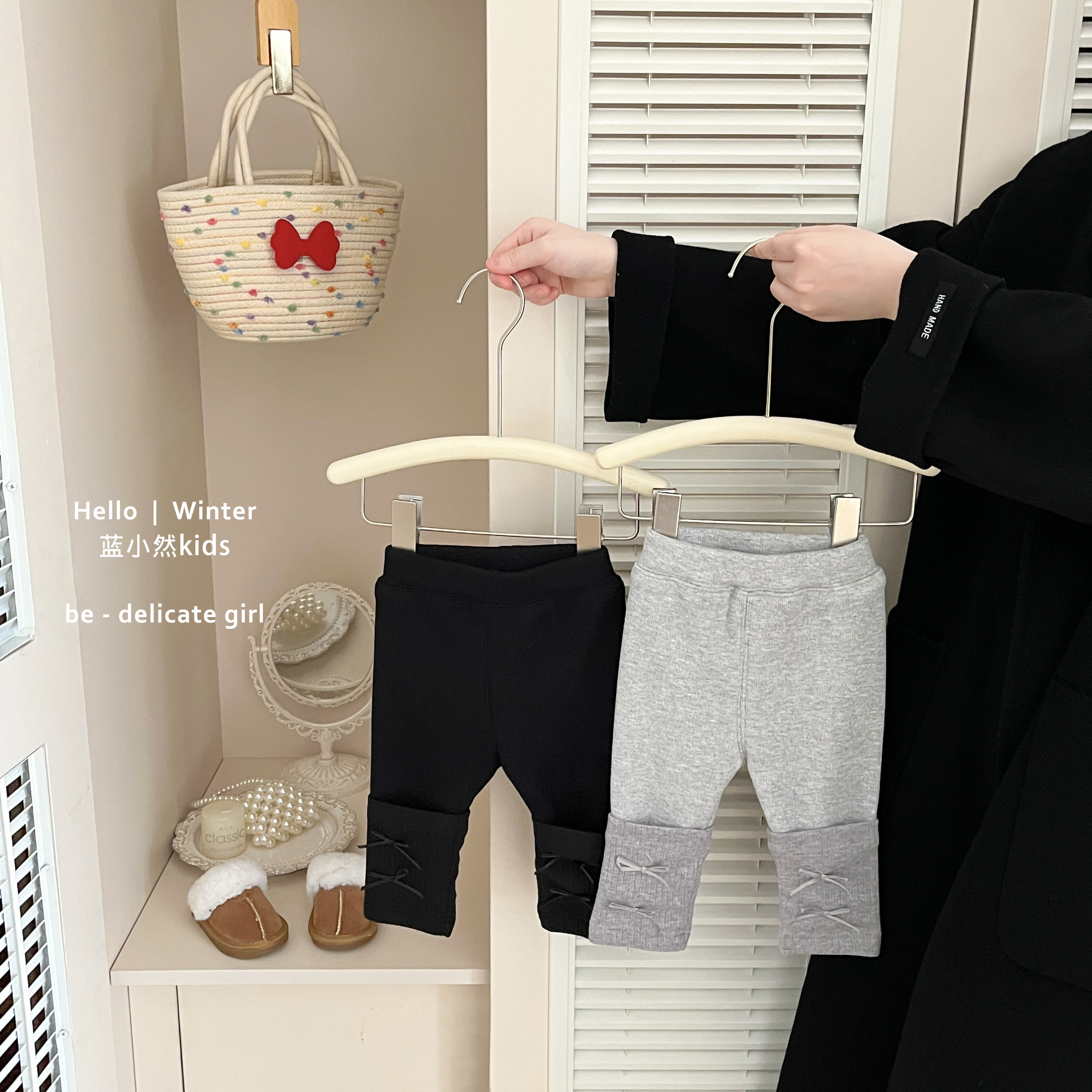 K25D31女童裤子冬款蝴蝶结打底裤女宝宝保暖长裤婴幼儿加绒外穿裤