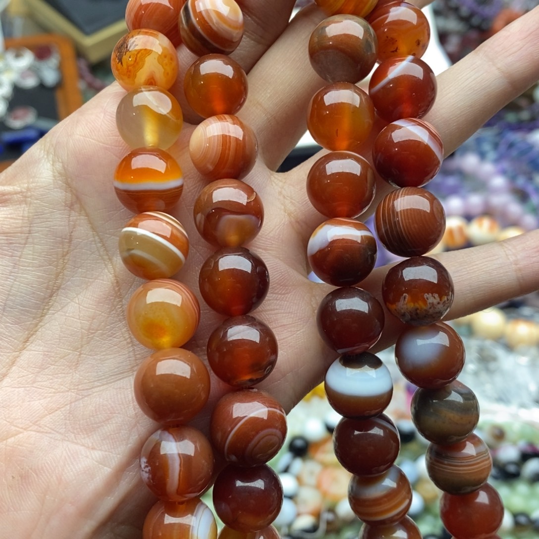 未镶嵌玛瑙/玉髓珠宝半成品一条纯天然蚕丝玛瑙圆珠12mm