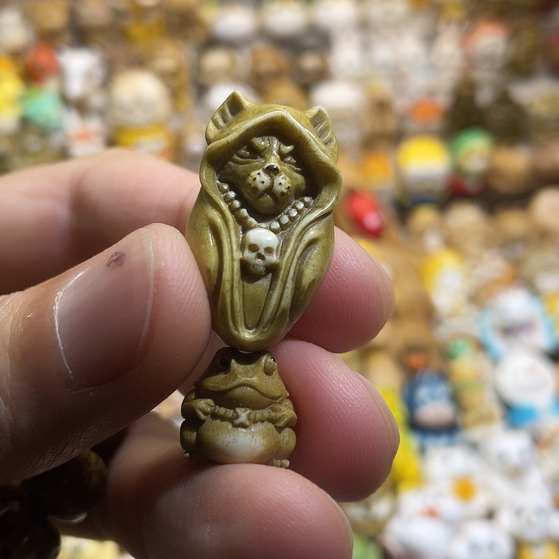 大****非金属鹿角根付猫青蛙