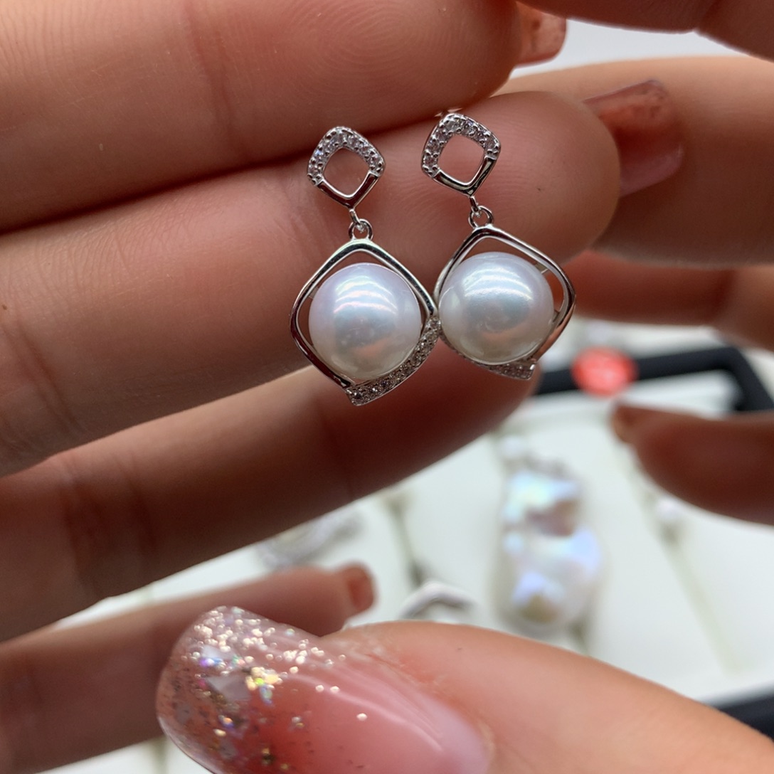 淡水珍珠耳饰银S925镶嵌