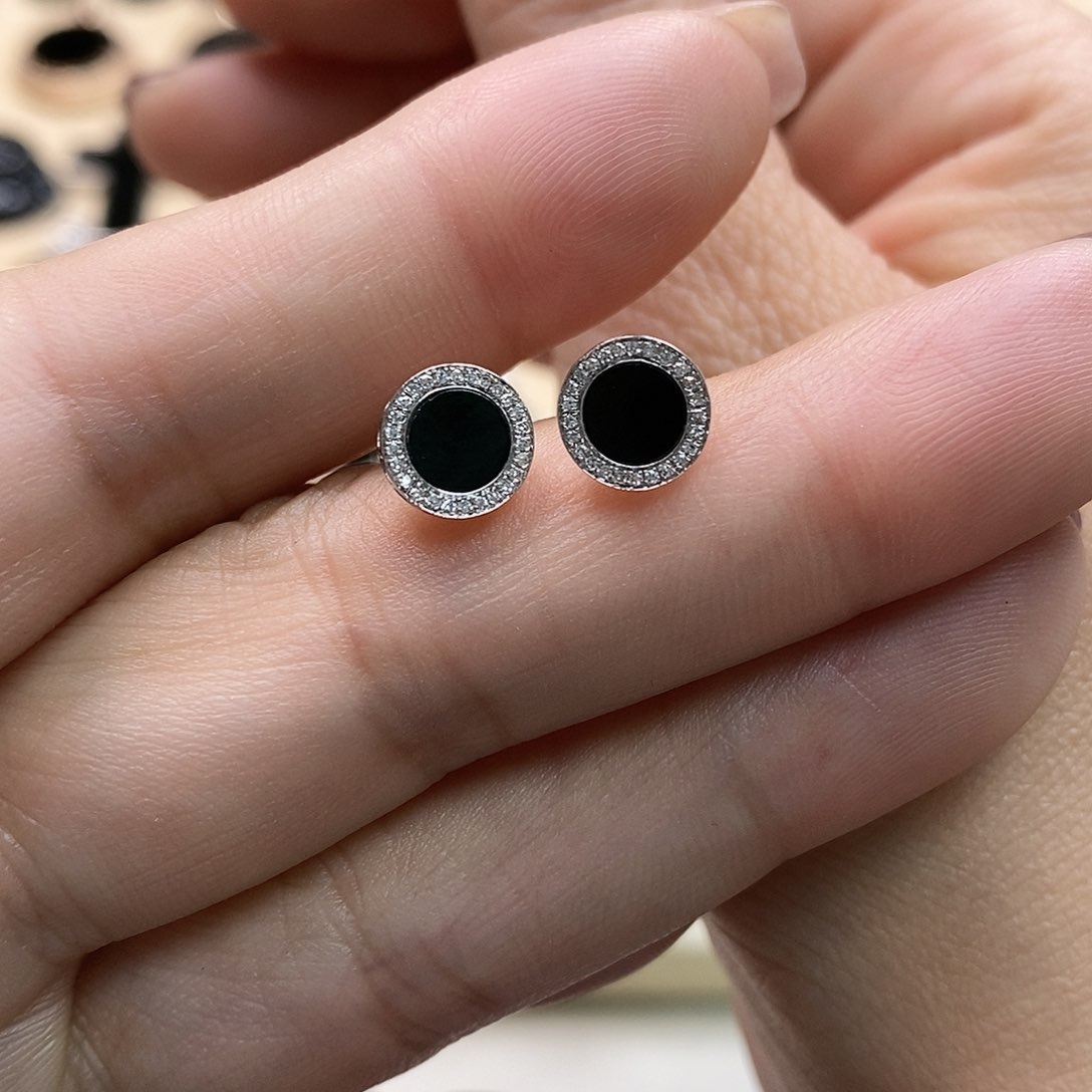 翡翠耳饰18K金镶嵌墨翠