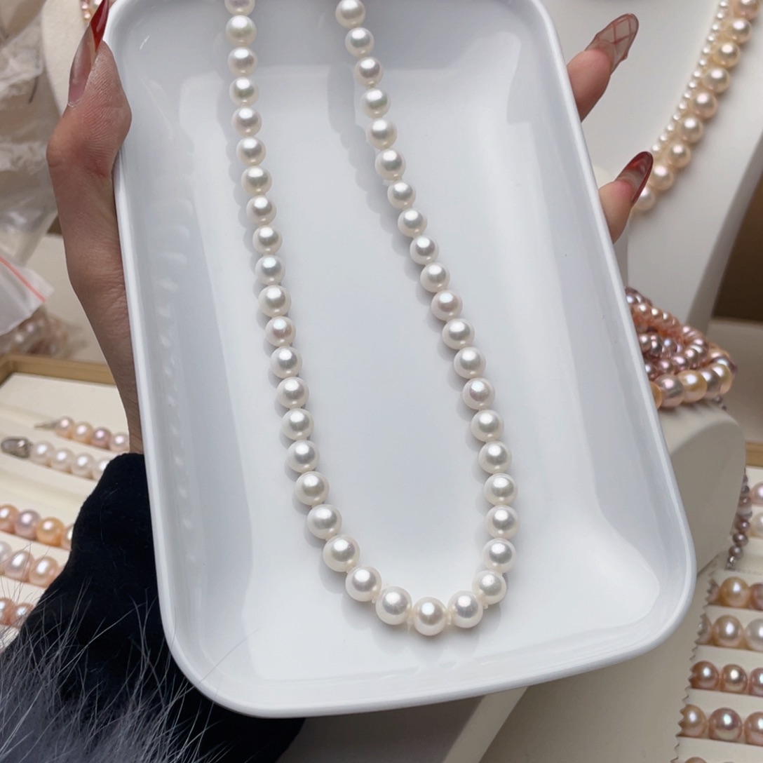 淡水珍珠项链银S925镶嵌浮*-8-9