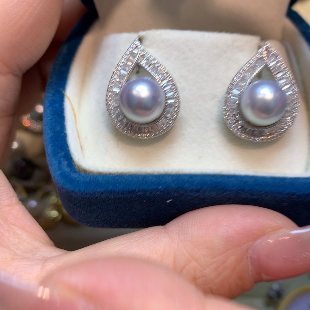 海水珍珠耳饰银S925镶嵌