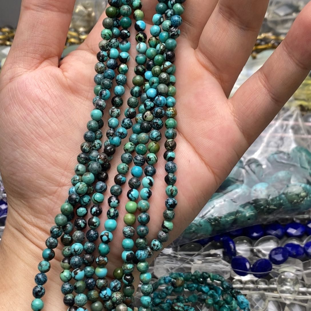 玛瑙/玉髓未镶嵌珠宝半成品湖北原矿绿松石圆珠4.5mm一条