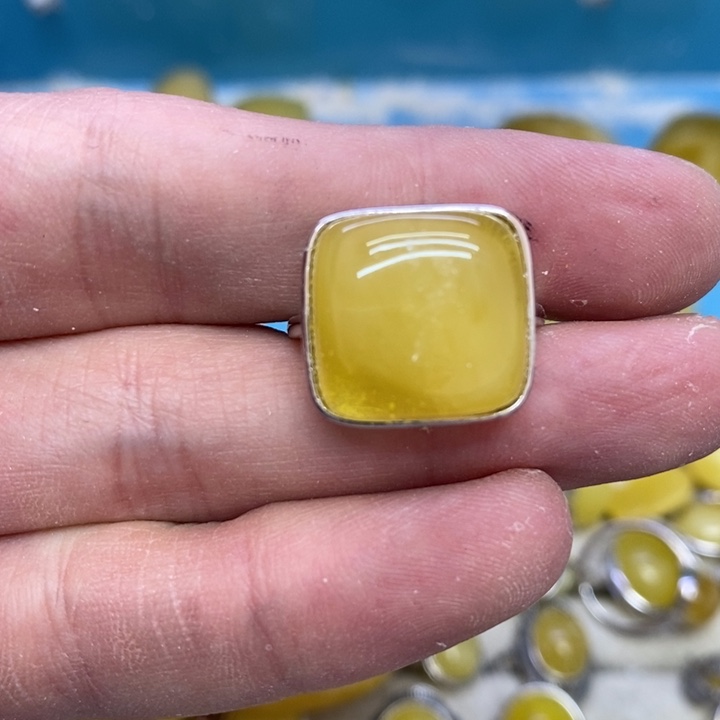 蜜蜡裸石银S925镶嵌戒指