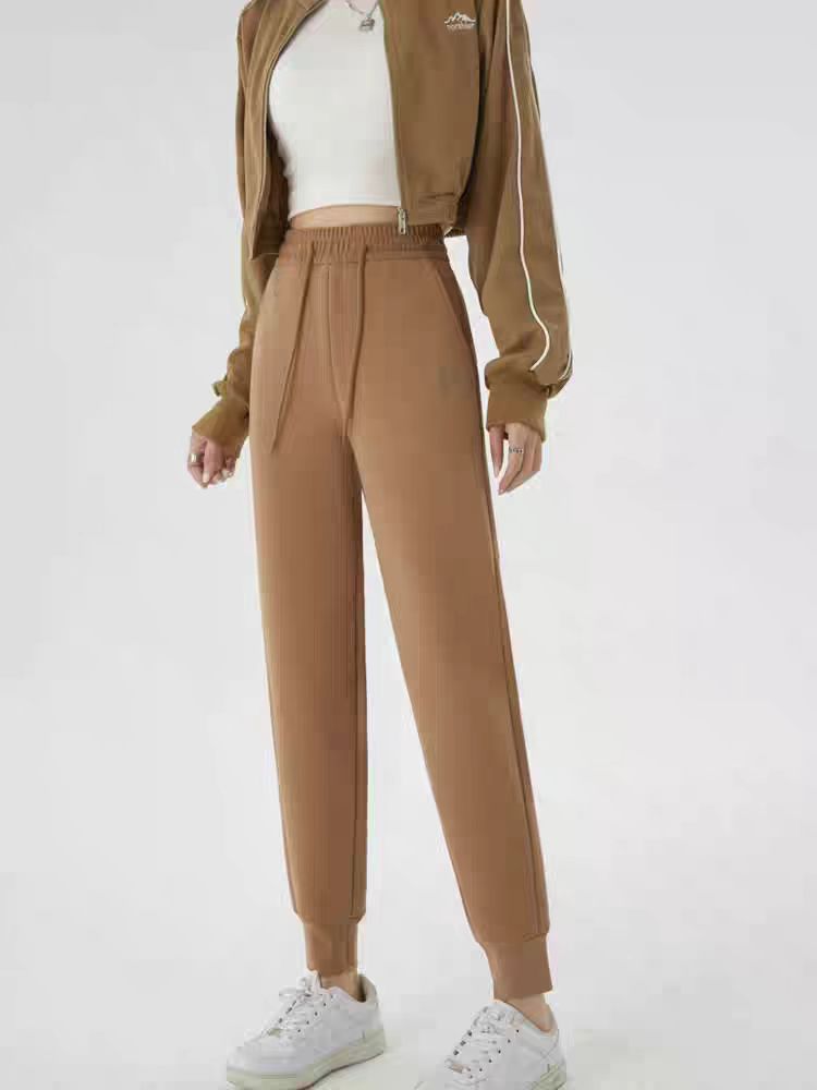 沐丝绒东北防风裤女士2025冬季新款厚双面加绒运动休闲白卫裤秋