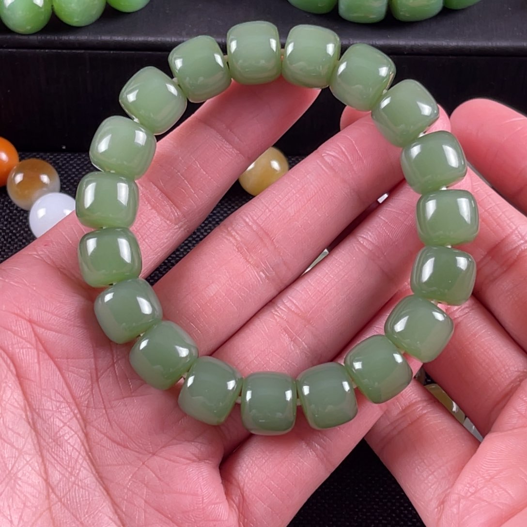 和田玉手串未镶嵌寒****…卡12俄碧粉青