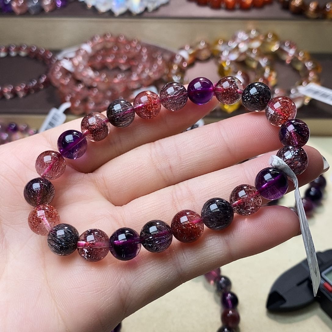 水晶手链银S925镶嵌黑加仑超七9+m