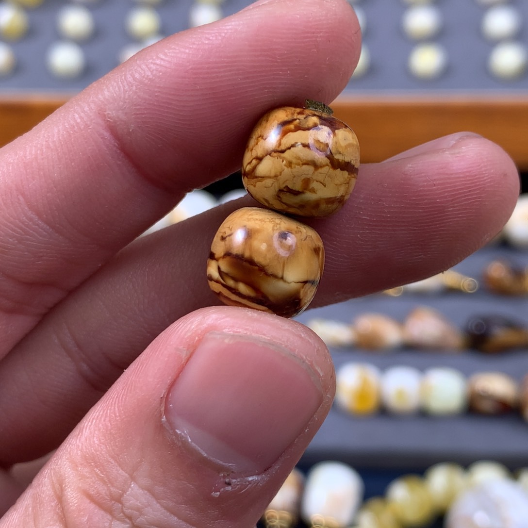 琥珀裸石未镶嵌对珠