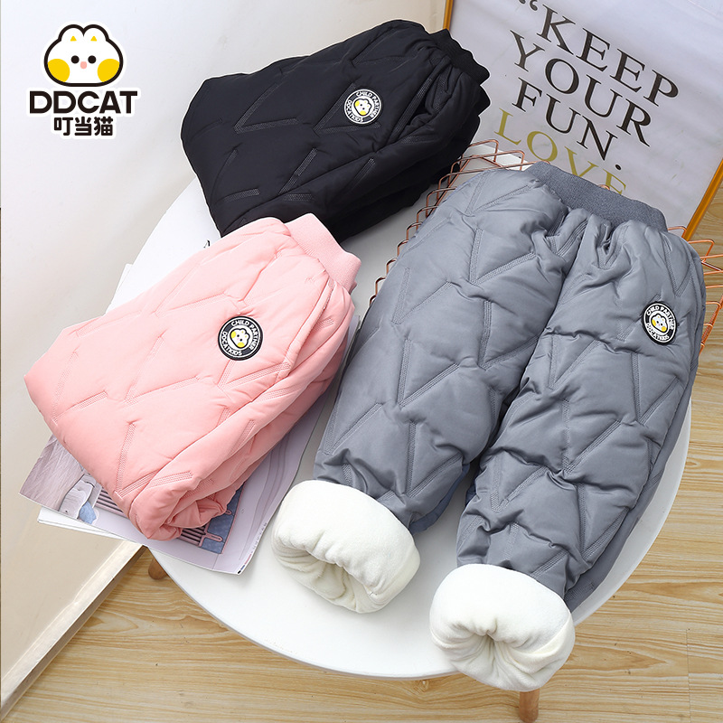 儿童羽绒棉裤男童加绒裤子冬季女童一体棉加厚保暖长裤外穿