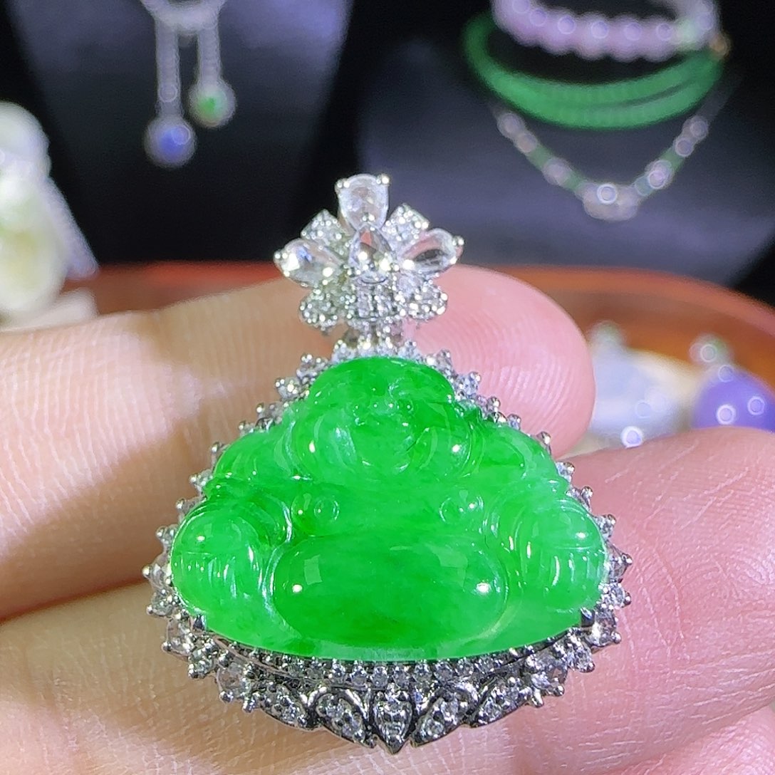 翡翠18K金镶嵌吊坠(不含链)