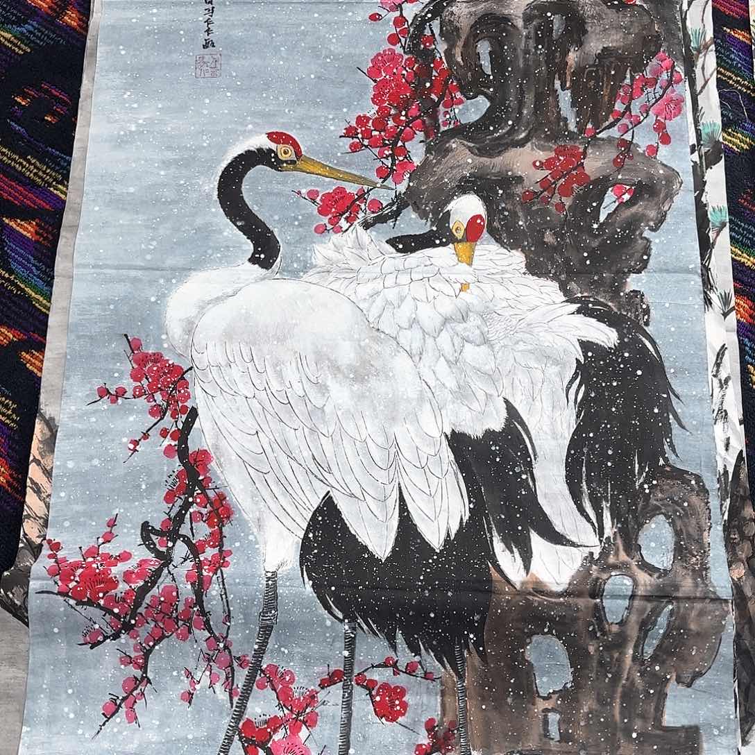 国画马仁仁四尺花鸟朱