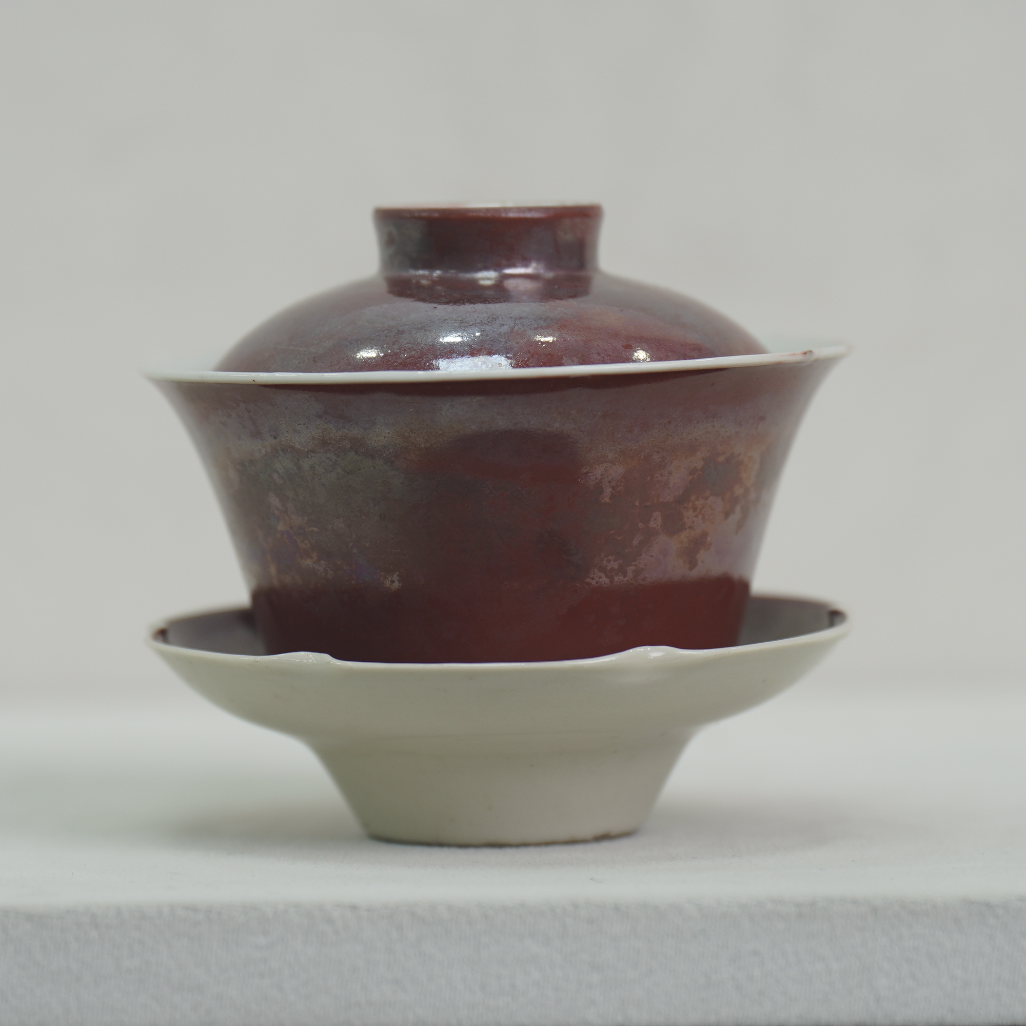 胭脂彩无纹三才盖碗