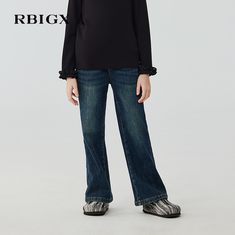 RBIGX瑞比克童装冬季新款复古女童微喇牛仔裤