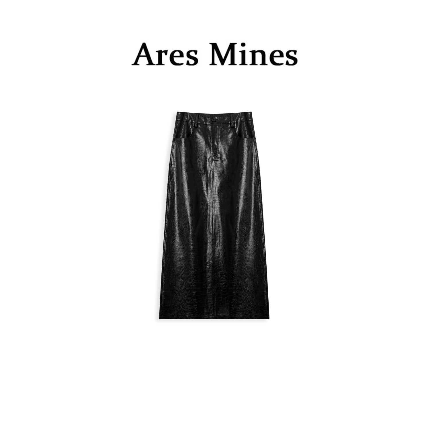 【盛朗熙Ares Mines】皮纹飒意 鳄鱼纹理PU质感高腰A字半身裙长裙