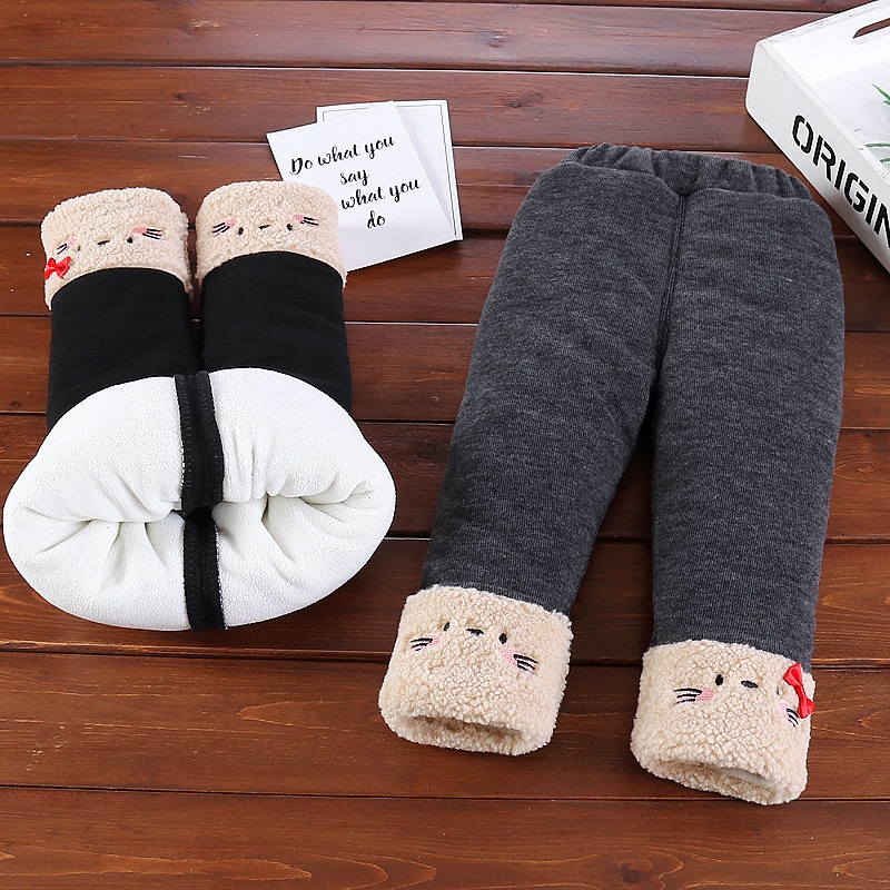 婴儿冬季加厚棉裤0一4周岁小宝宝加绒长裤女童卡通裤脚保暖打底裤