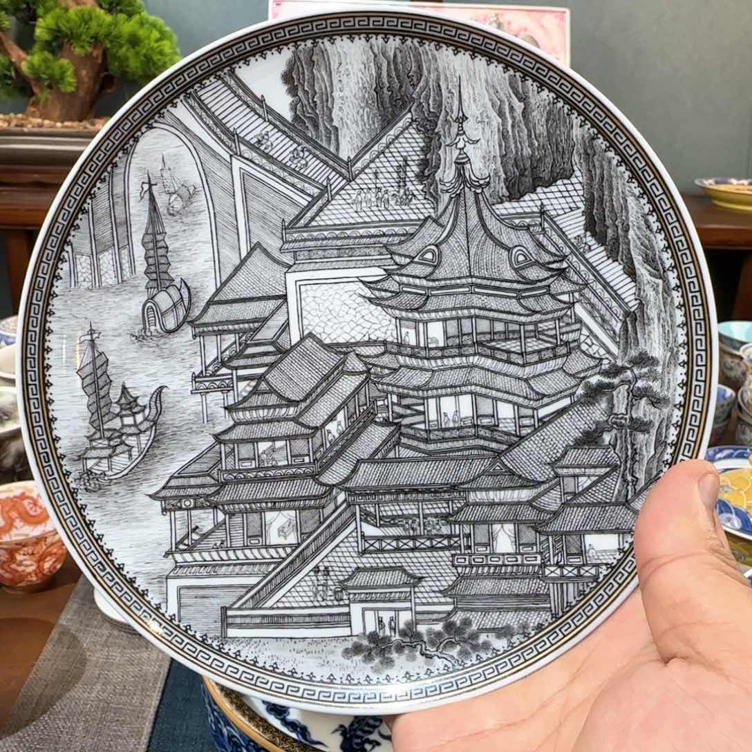 顶工满绘大明宫壶承描金边角