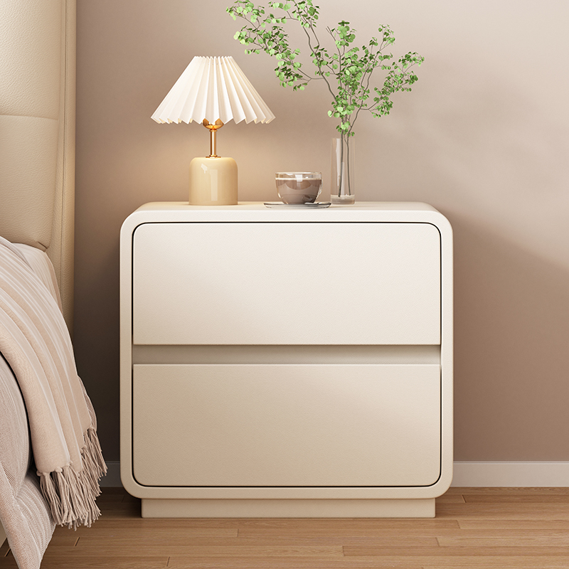 纯色皮面免安装圆角款床边柜奶油风简约轻奢床头柜落卧室地置物架