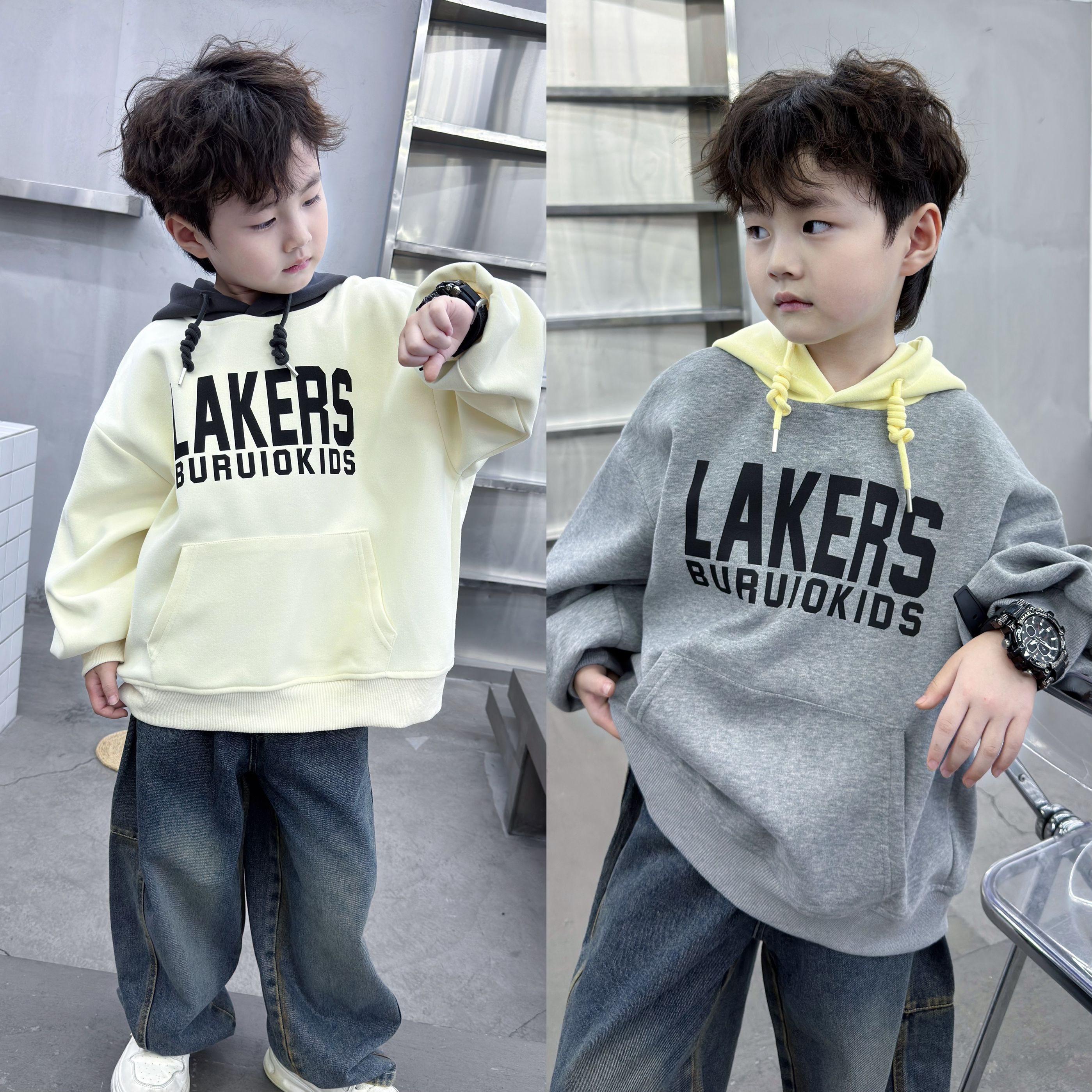 【130-180】青少年宽松大码秋季新款潮酷潮搭字母撞色连帽宽松卫衣