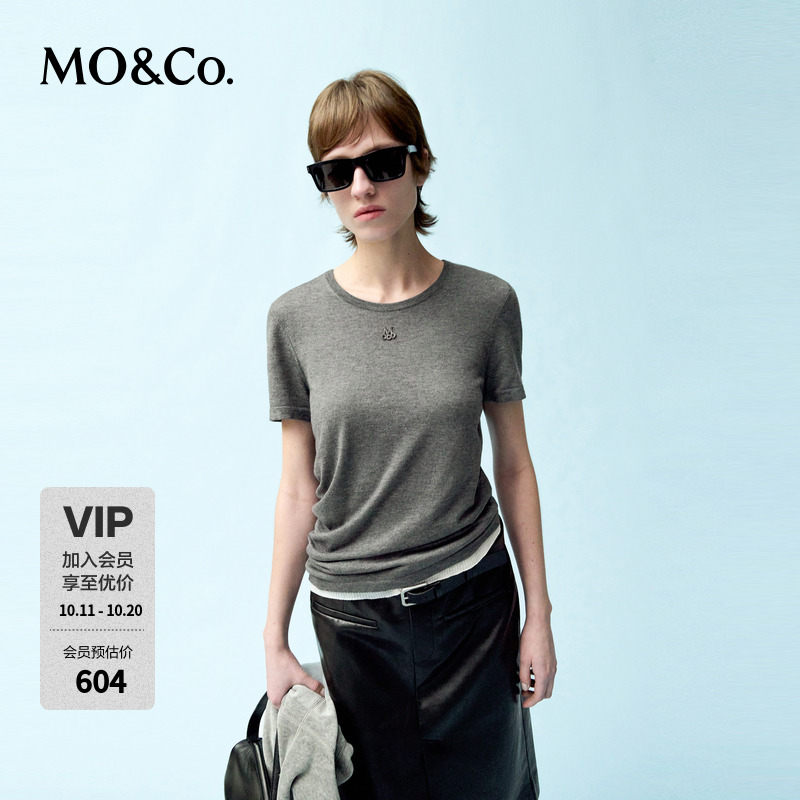 MOCO针织衫2025新品短袖含醋酸羊绒金属标解构斜裁MBE1SWTT08