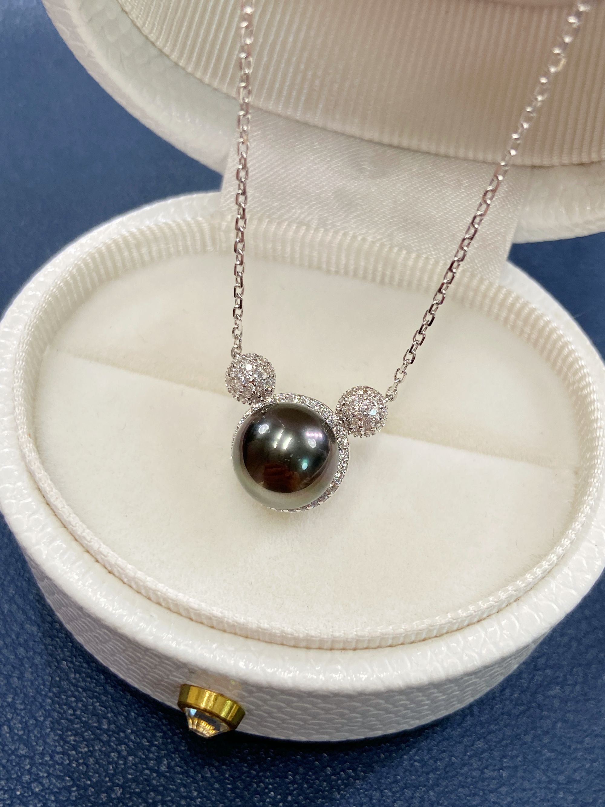 璨澜大溪地黑珍珠小米奇项链 正品海水珍珠