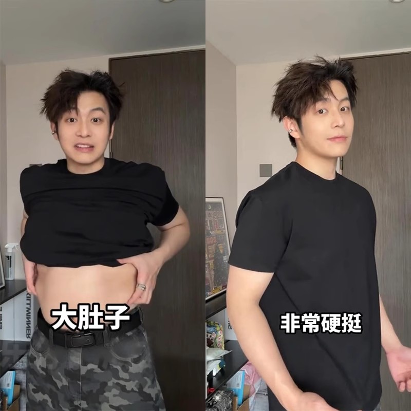 黑色美式正肩短袖男款夏季重磅遮肚子微胖男生穿搭t恤纯棉打底衫