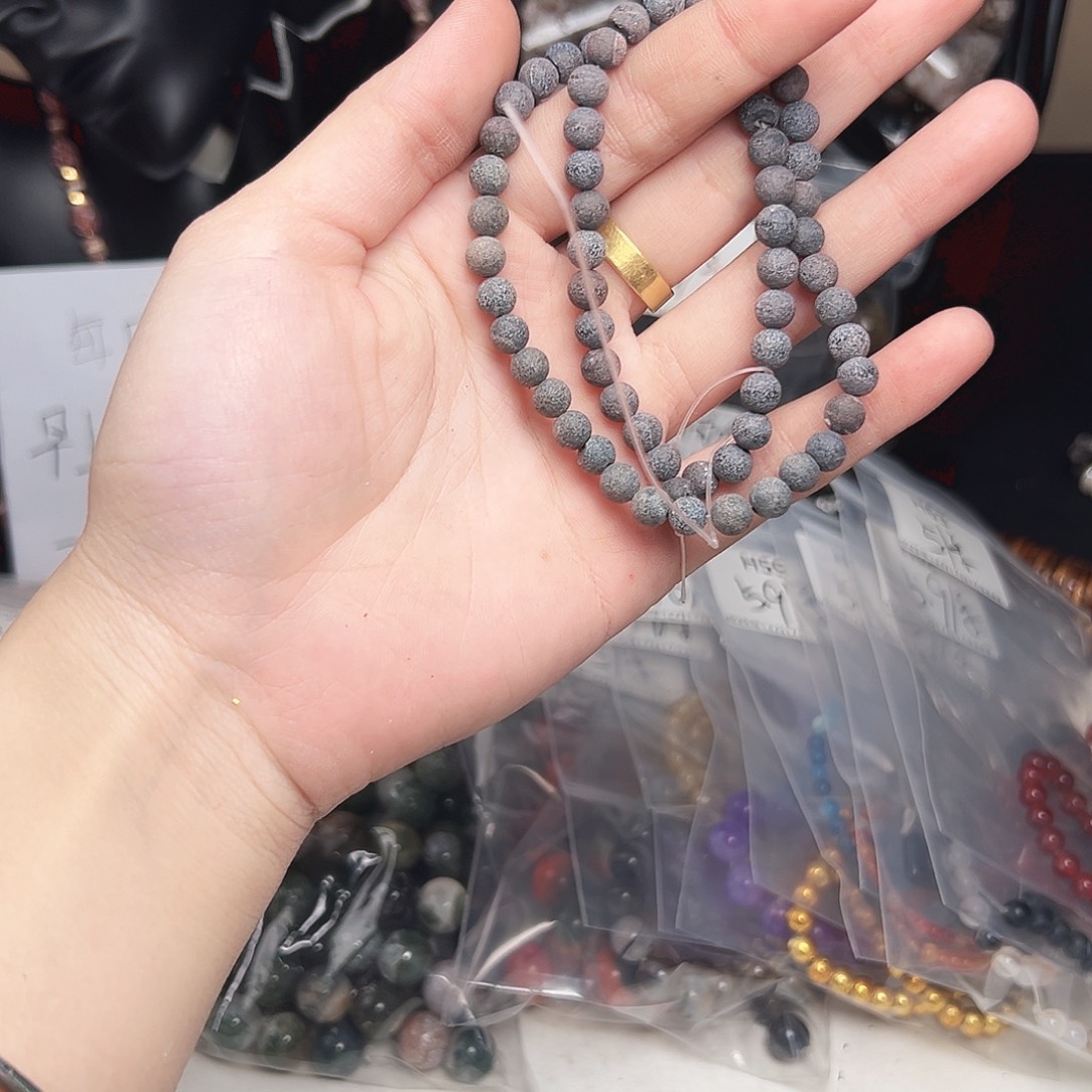 玛瑙/玉髓合金珠宝半成品h64 磨砂马蜂窝圆珠一条