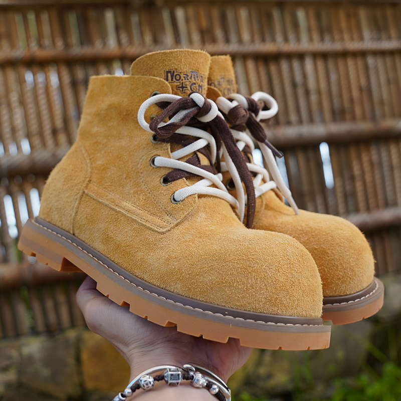 米奇大头马丁靴2025隐形内增高真皮工装户外情侣男女防滑登山短靴