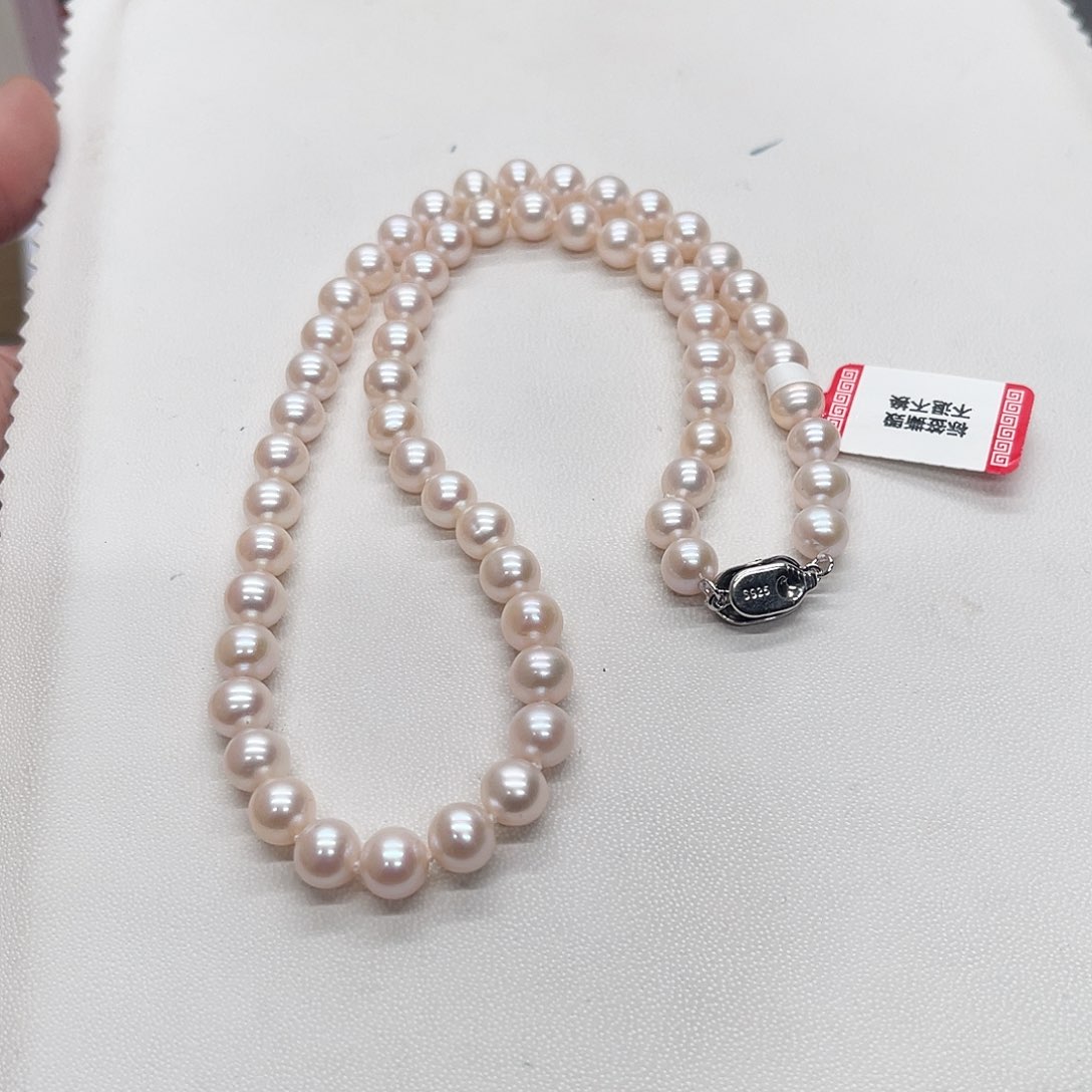 淡水珍珠项链银S925镶嵌7-8正圆款