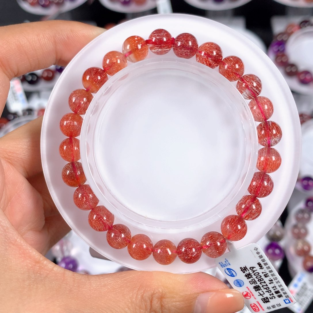 水晶手链未镶嵌稀有色艳橘超7.5mm