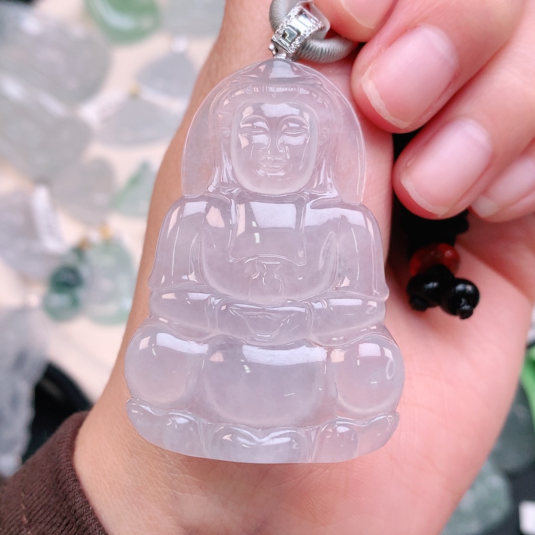 翡翠颈饰18K金镶嵌飞***鸟高冰玻观音