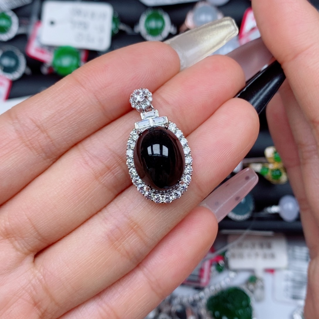 翡翠戒指银S925镶嵌吊坠