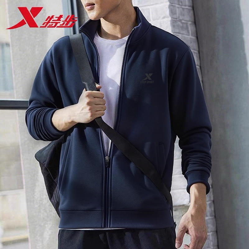 特步外套男正品男装冬季款针织立领夹克官方旗舰2025新款运动上衣