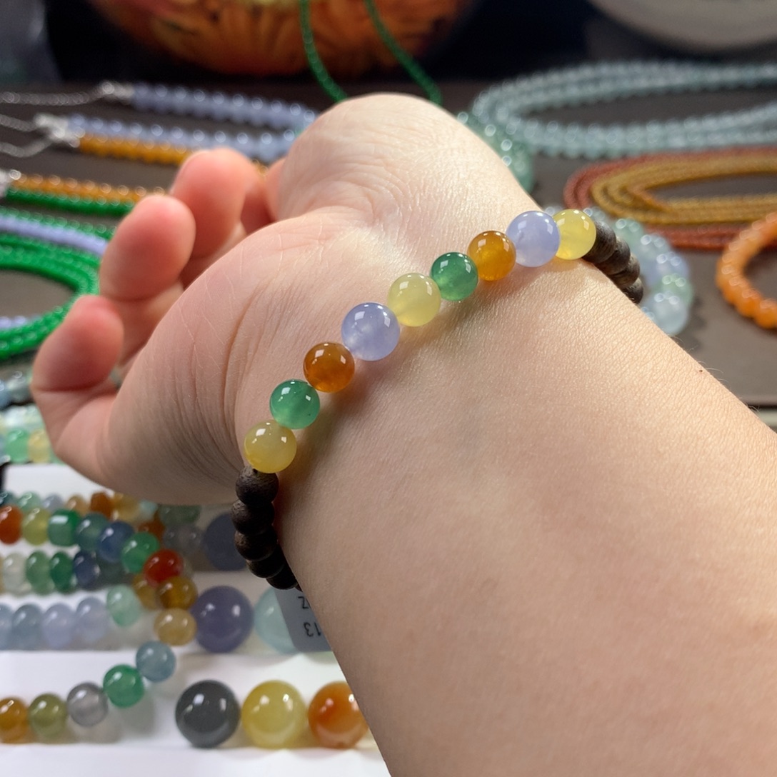 翡翠未镶嵌手链冰浓彩糖果多宝爆串卡6.1~7