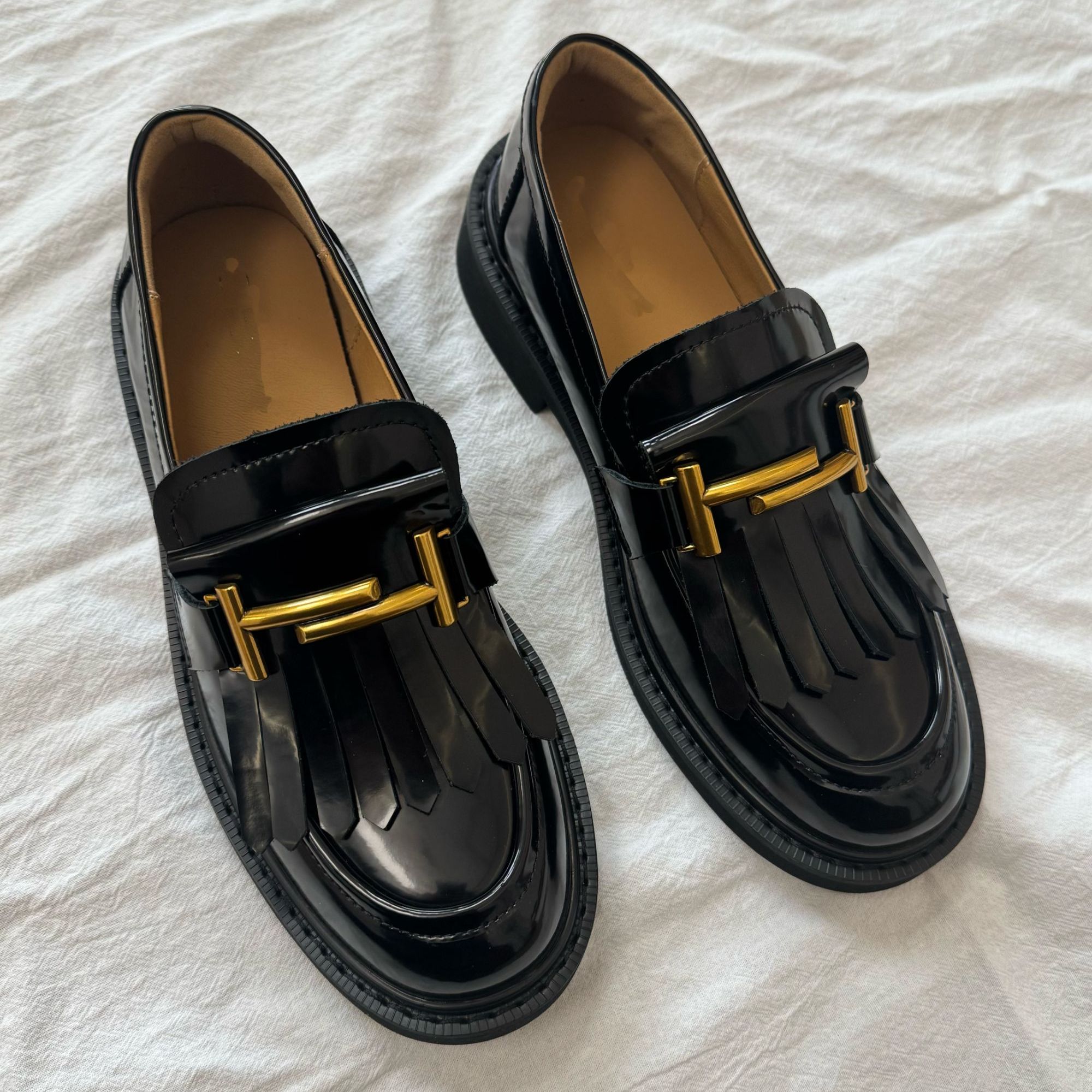 宋小花【流苏TT】头层真皮经典流苏时尚女士双T乐福单鞋