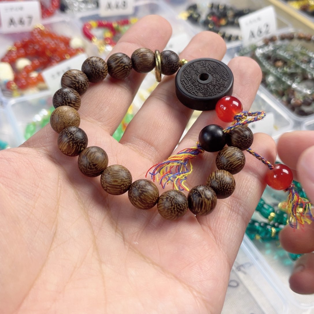 檀香紫檀（小叶紫檀）手串银S925镀金镶嵌