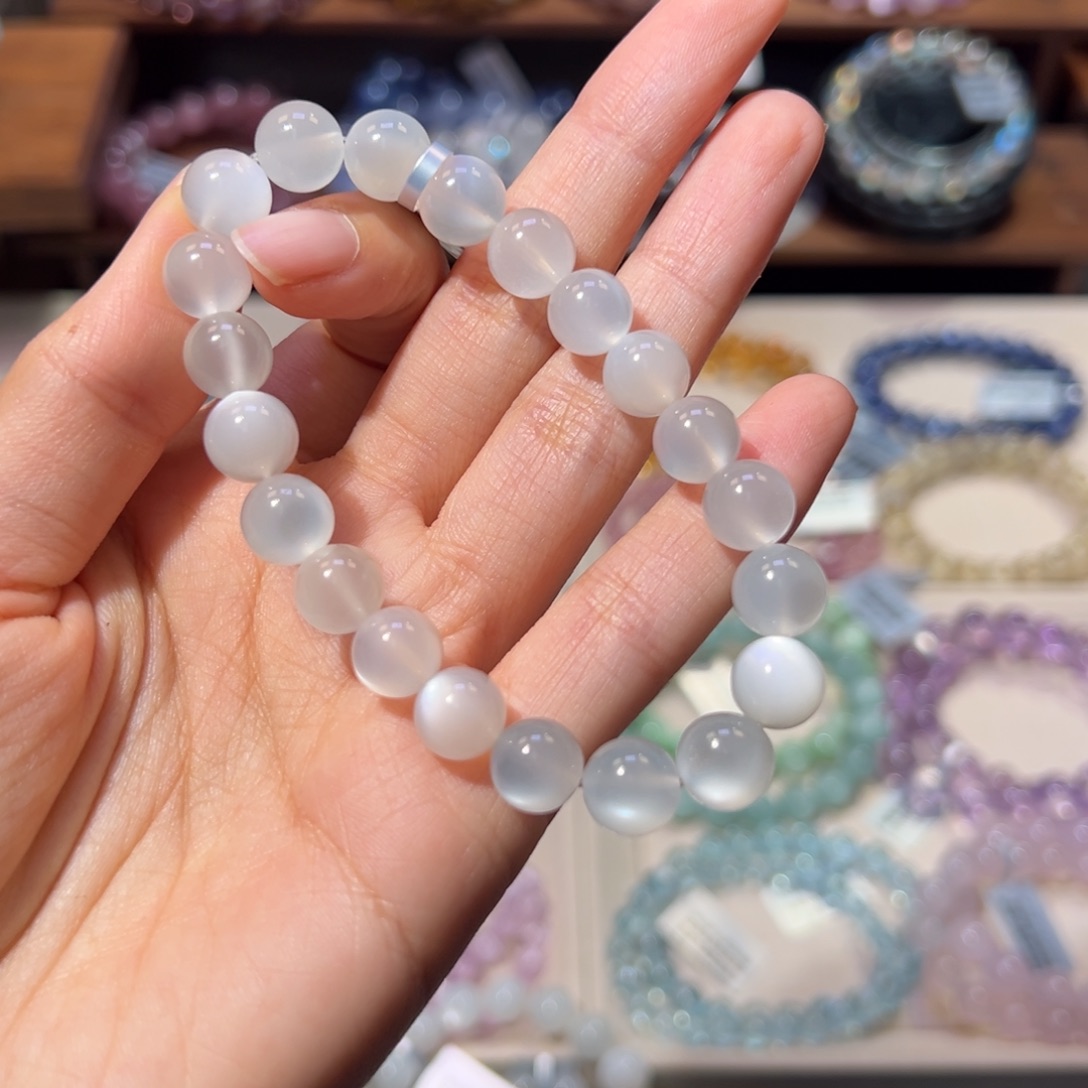 长石手串未镶嵌9m天花板级透体灯泡白月光