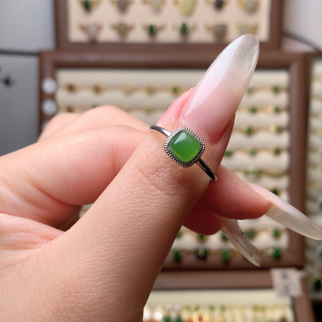 和田玉银S925镶嵌戒指