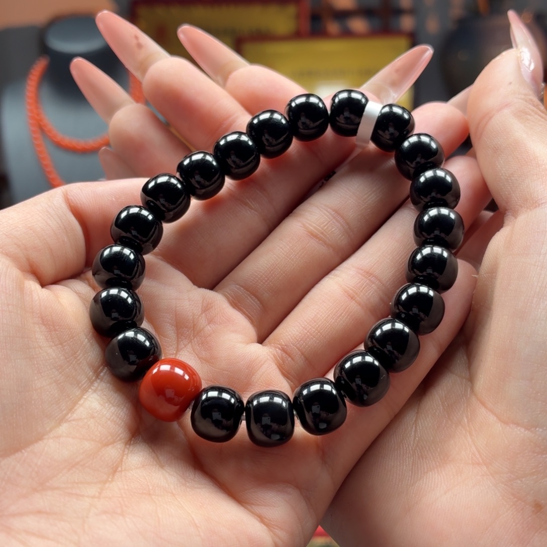 G***o玛瑙/玉髓未镶嵌手串原矿保山黑玛瑙老型手串卡10+