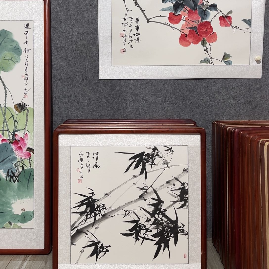 国画书画作品带框63×63
