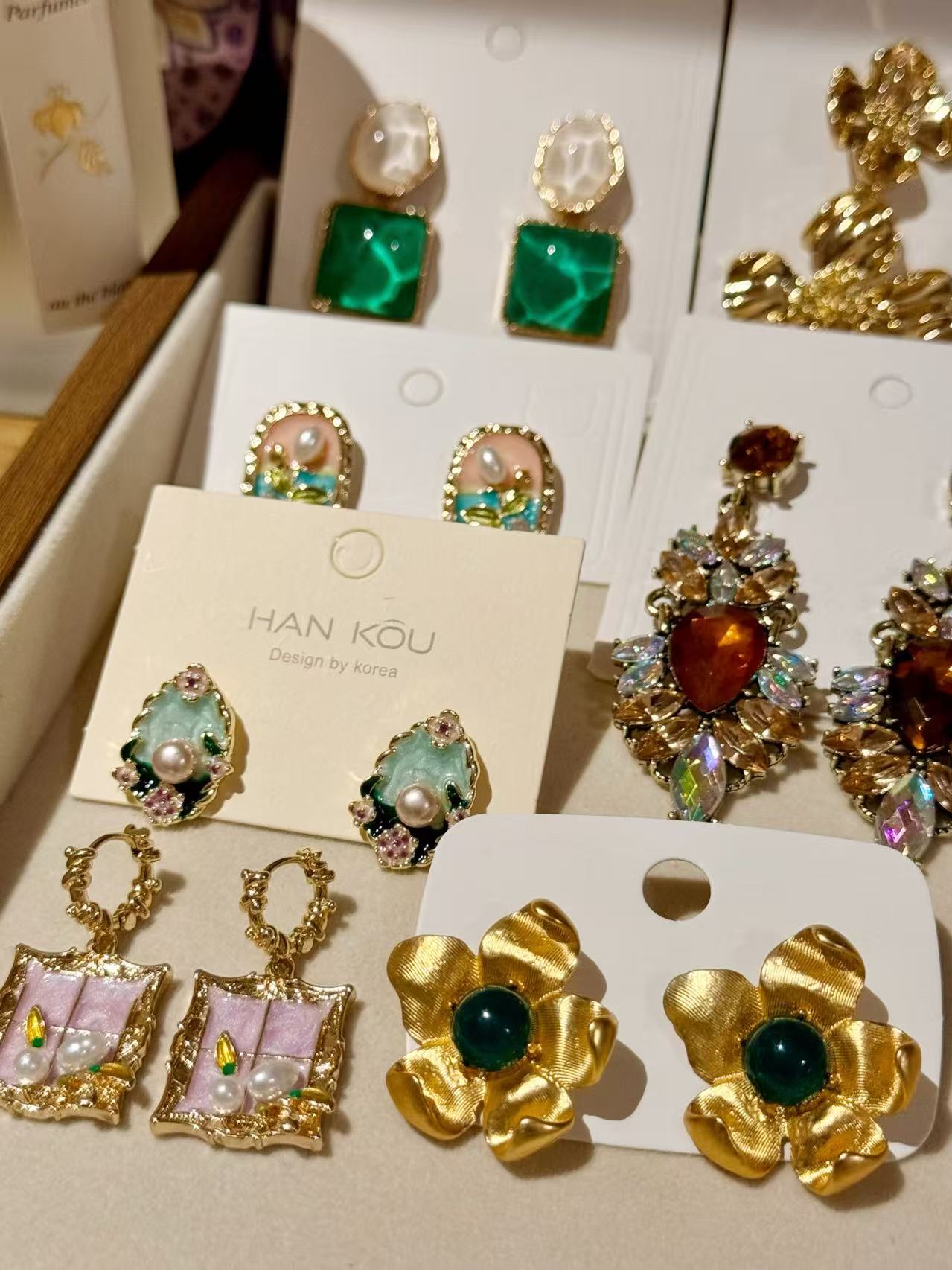 合金耳饰 金色复古宫廷拼色日韩耳环复古重工套装耳饰