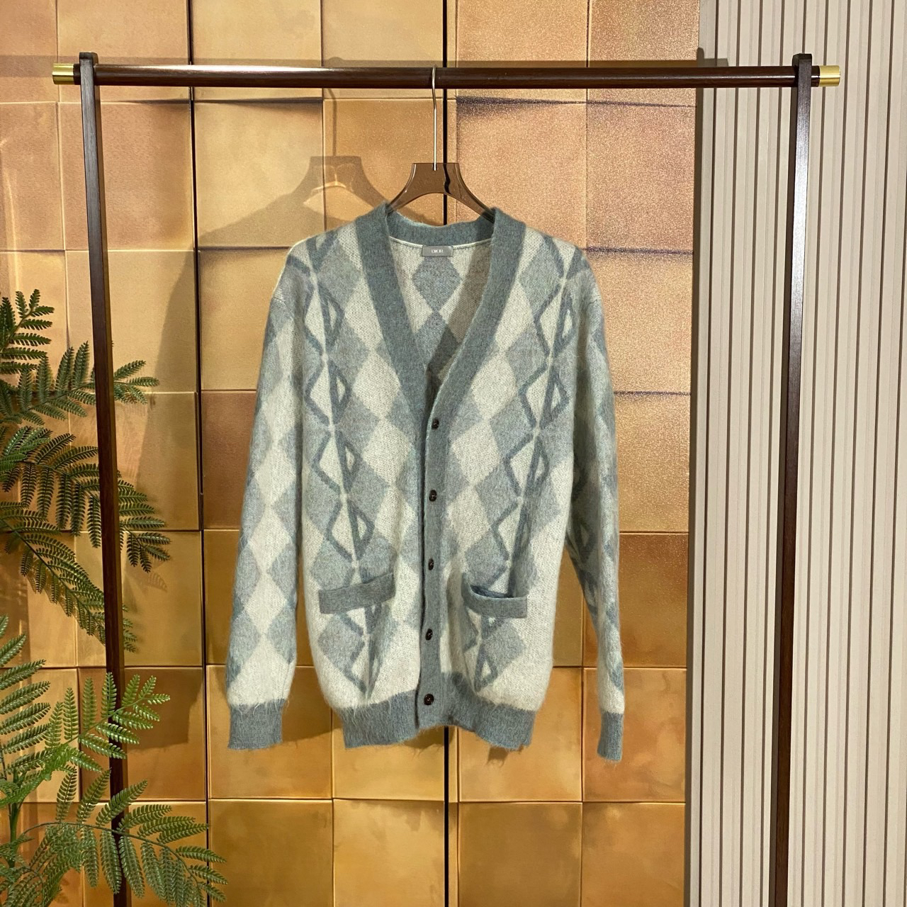 Dior迪奥灰蓝马海毛菱形格满印开衫/m码/99新/26730