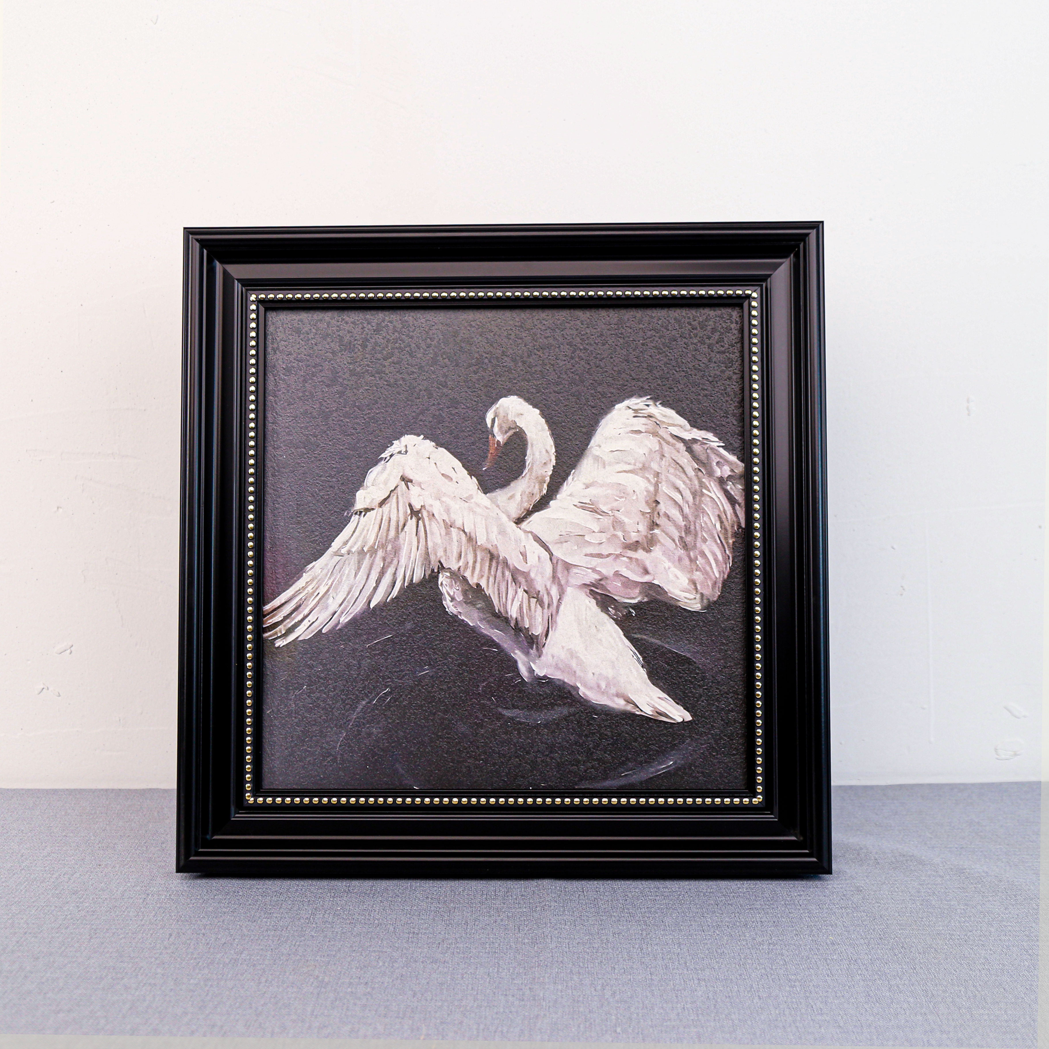 砂岩画小众风格天鹅装饰画高级感餐厅卧室床头壁画