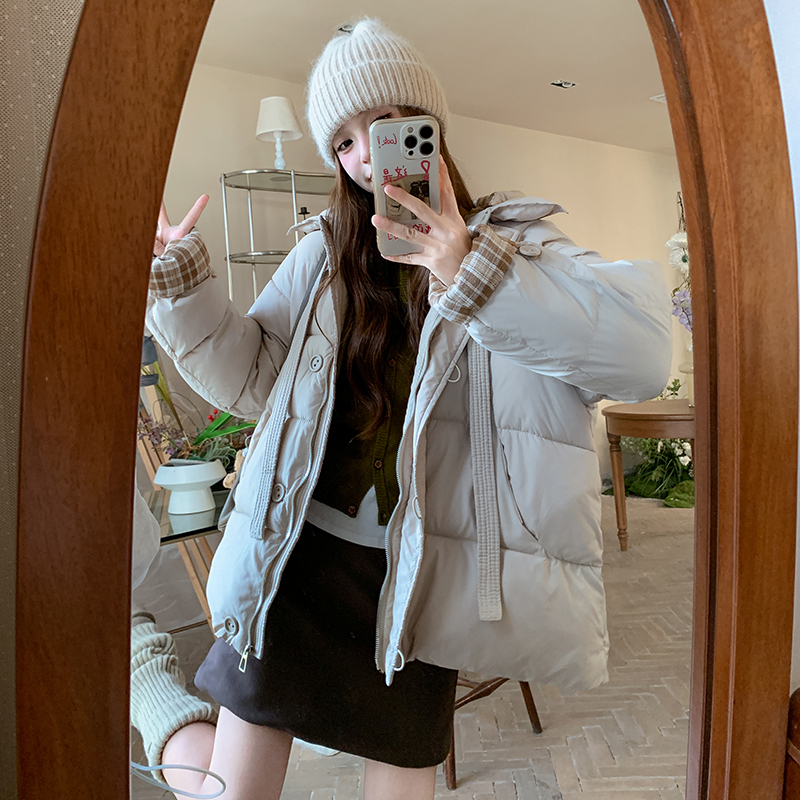 518 飘带格纹中长款服设计感洋气超好看加厚保暖面包服